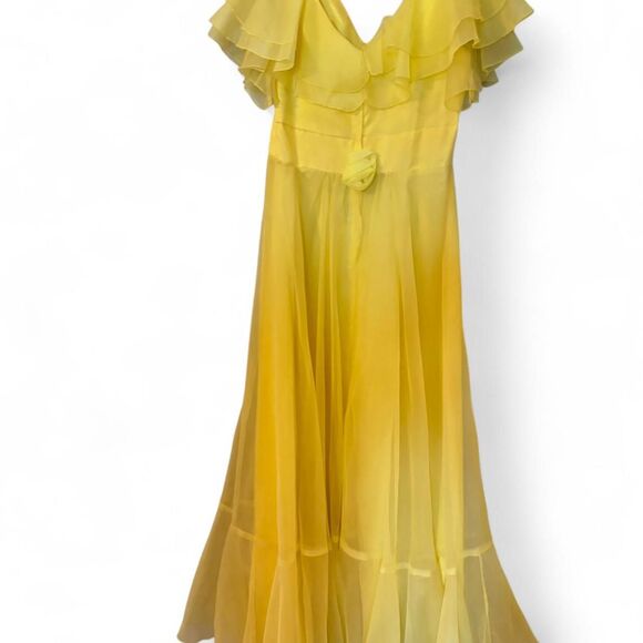 Vintage 1970s JCPenny Yellow Prom Ruffles Bridesmaid Formal Prairie Dress - Picture 2 of 8